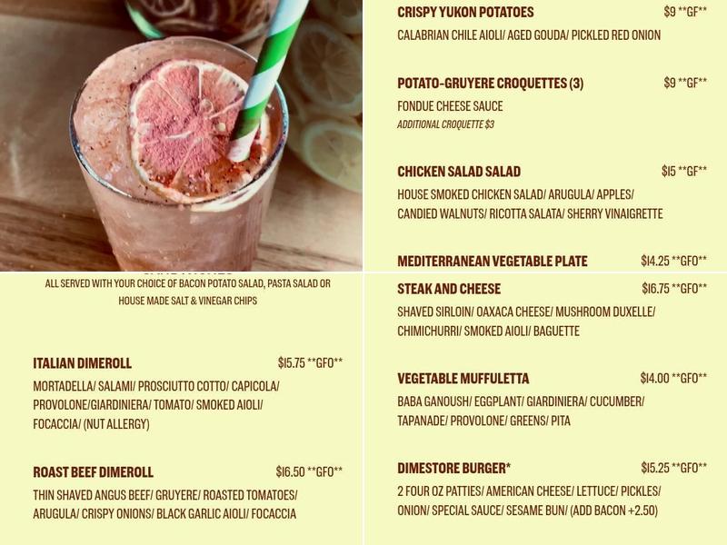 Dimestore Delibar Menu