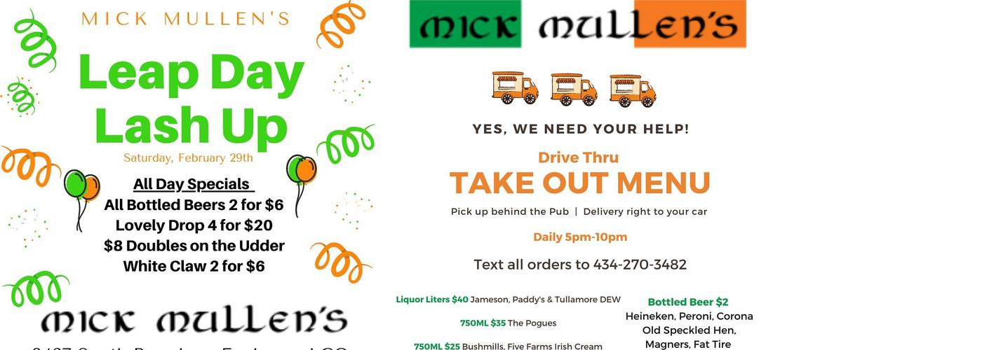 Mick Mullen’s Irish Bar Menu