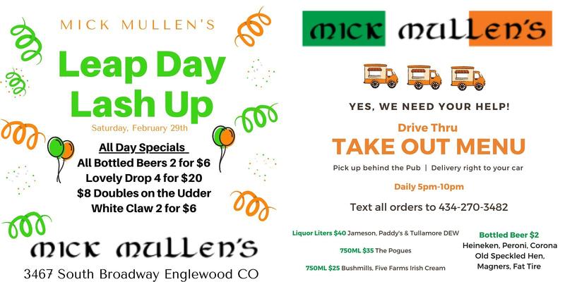 Mick Mullen’s Irish Bar Menu