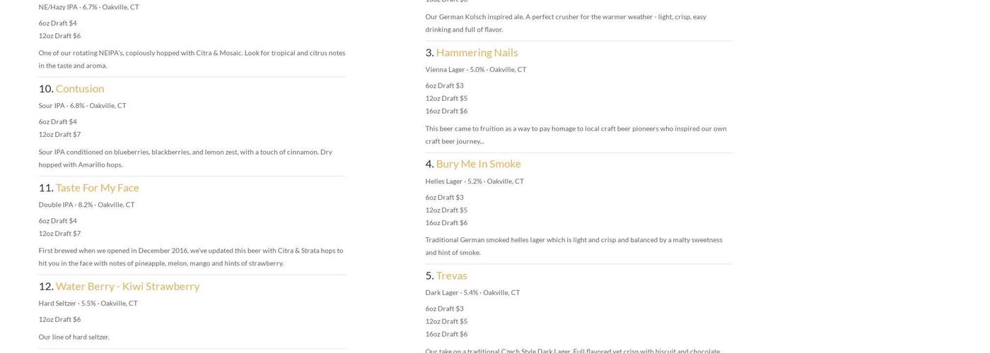 Lasting Brass Brewing Company Menu