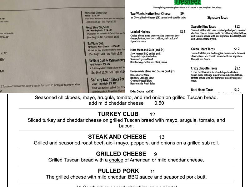 Two Weeks Notice Brewing Co. Menu