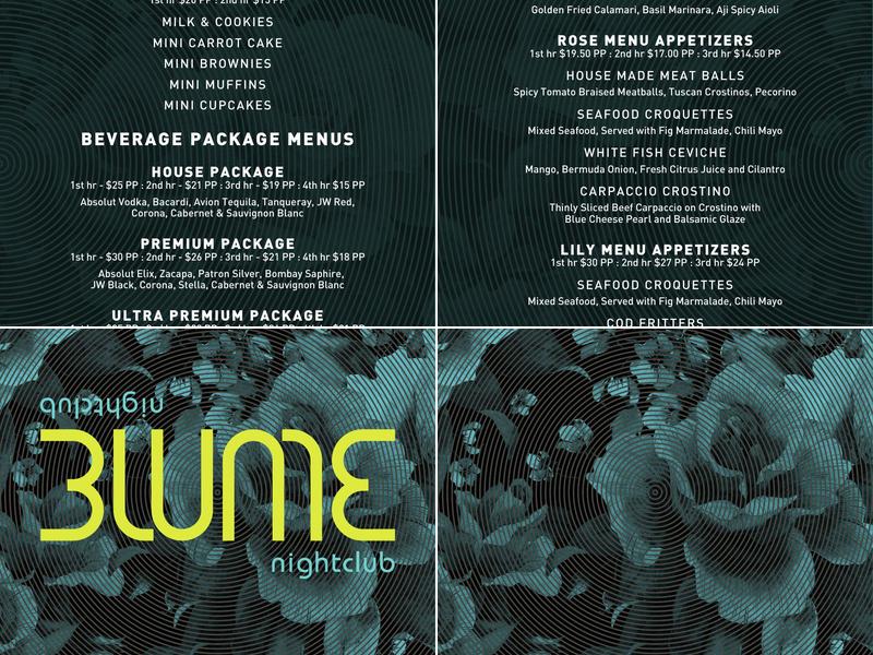 BLUME Nightclub Menu