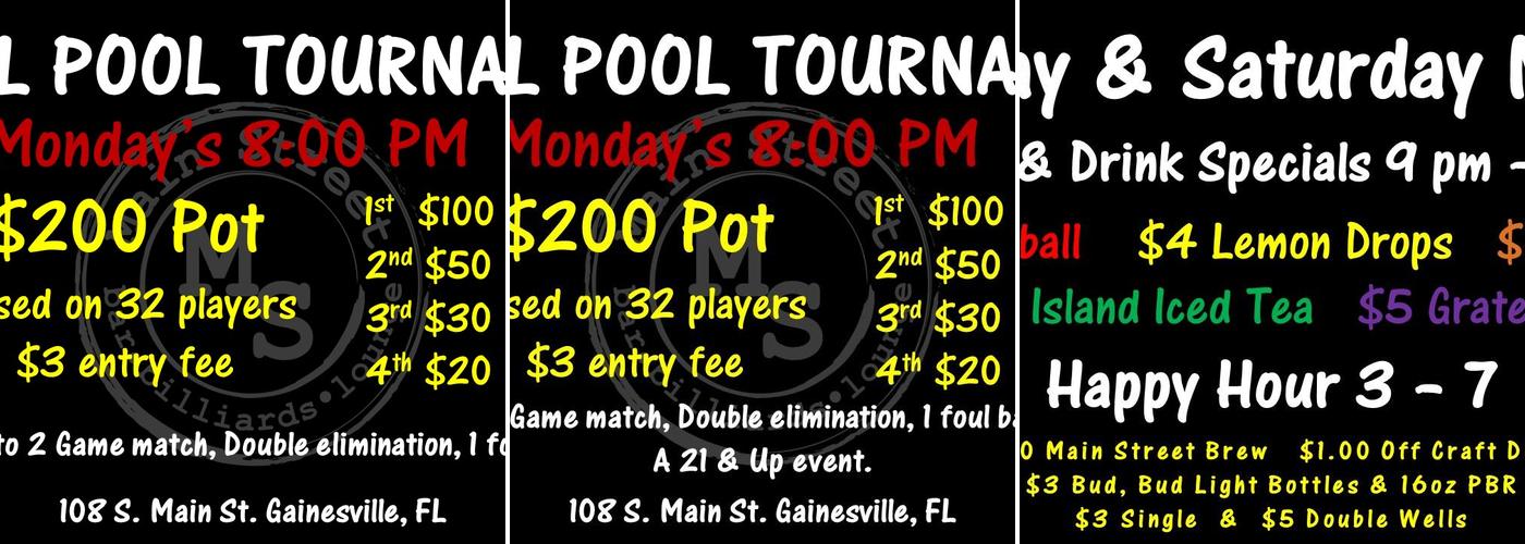 Main Street Bar & Billiards Menu