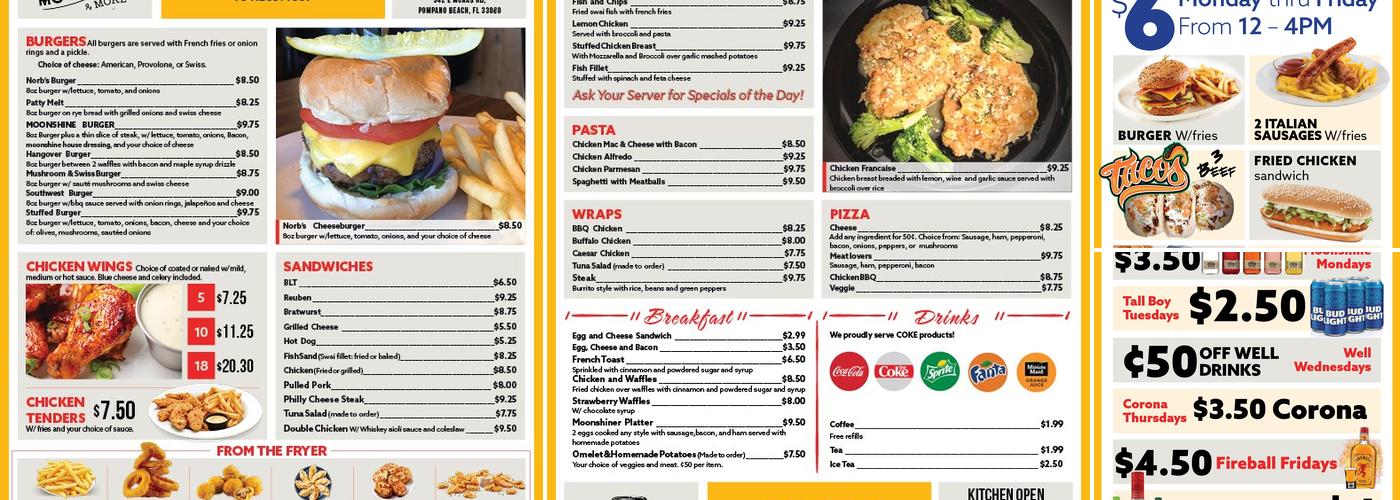 Norb's Moonshine and More Menu