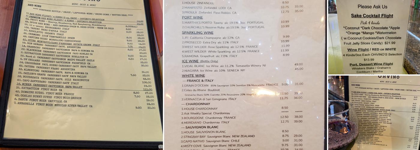 OhVino Menu