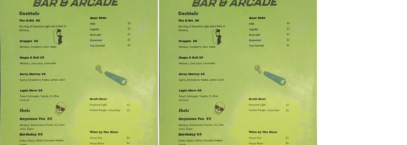 Keystone Bar & Arcade Menu