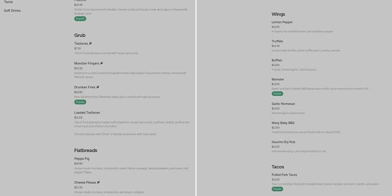 Spicket River Brewery Menu