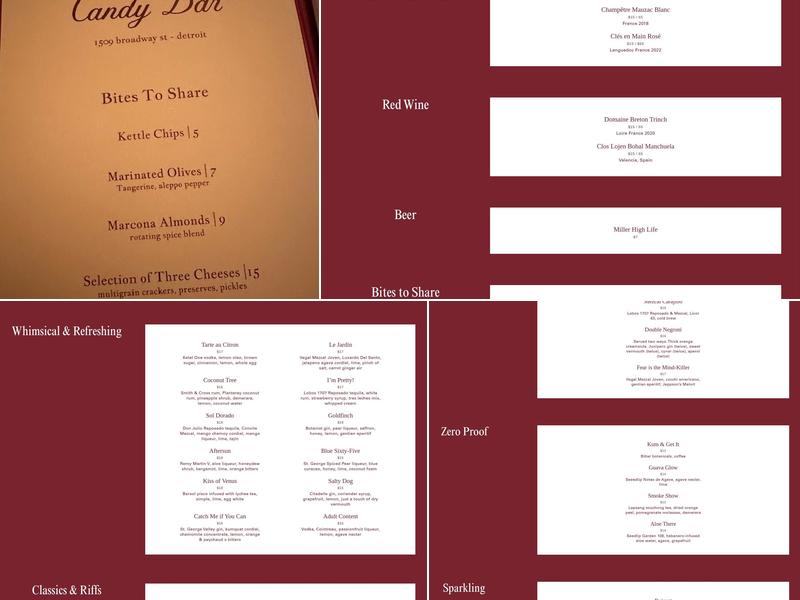 Candy Bar Menu