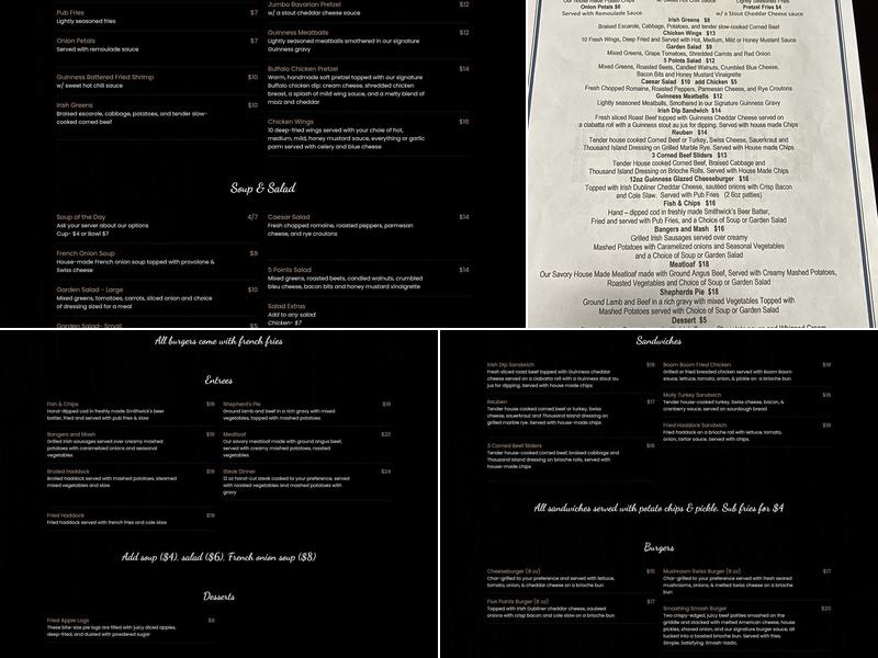 Five Points Public House and Events Center Menu