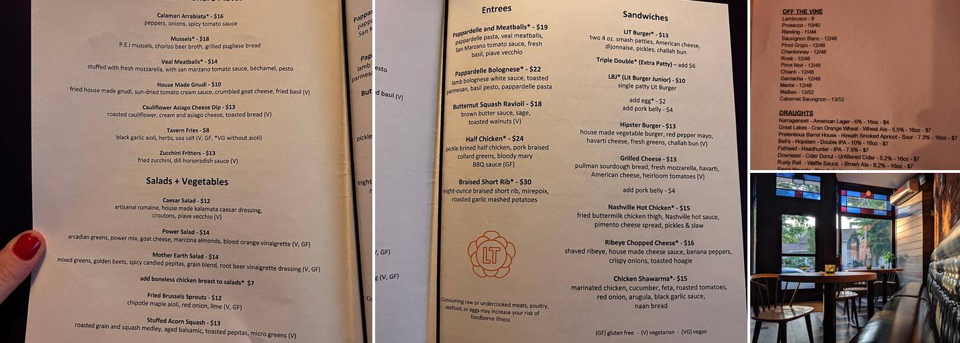 Literary Tavern Menu
