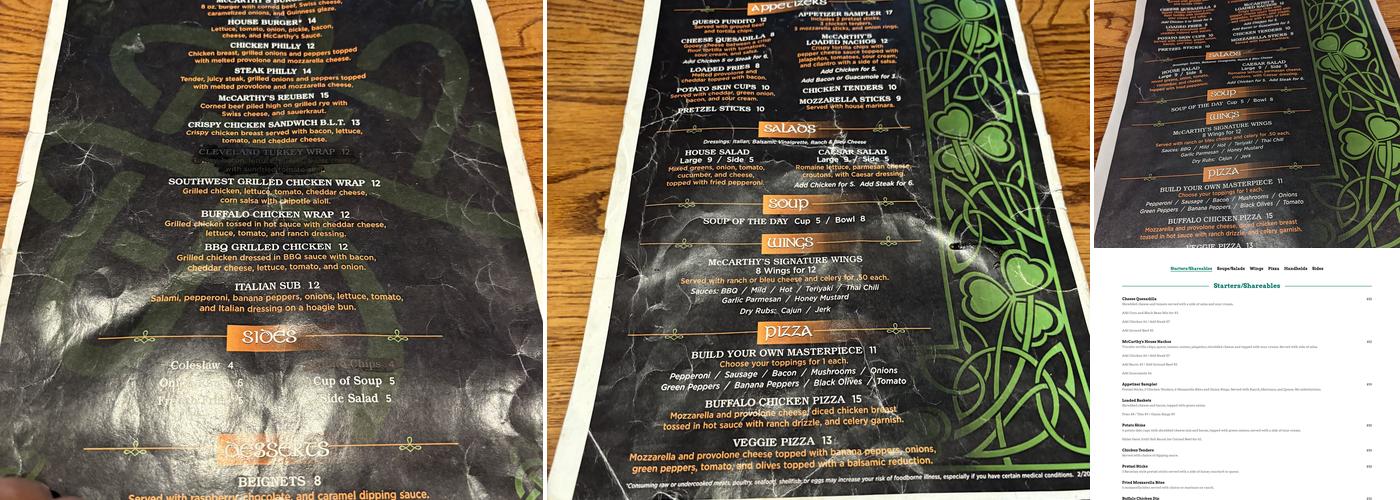 McCarthy's Downtown Menu