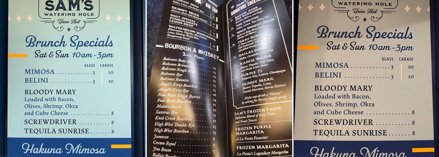 Sam's Bar Menu