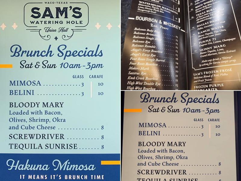 Sam's Bar Menu