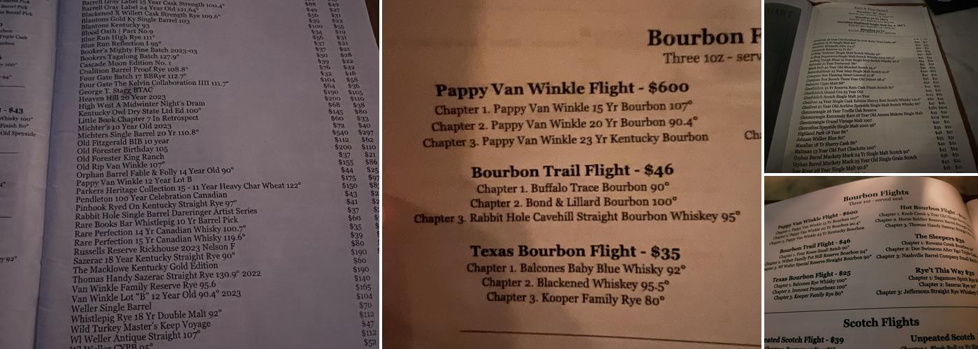 Rare Books Bar Menu
