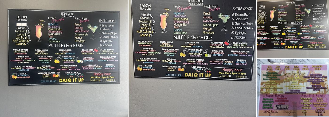 Grade A Daiquiris Menu
