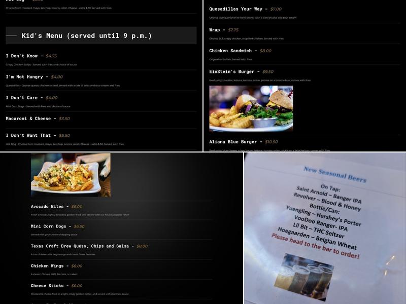 EinStein's Pub & Arcade Menu