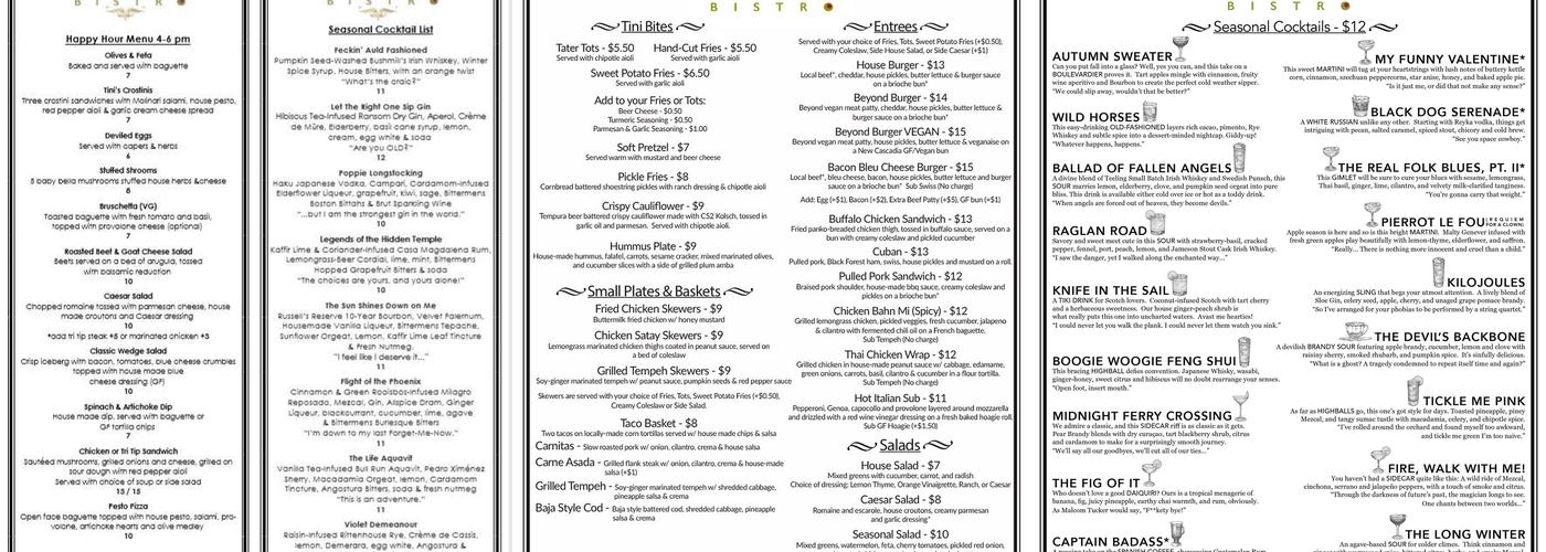 barTini bistro Menu