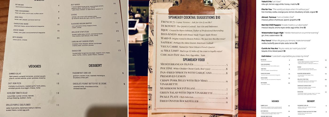 The Conservatory Speakeasy Menu