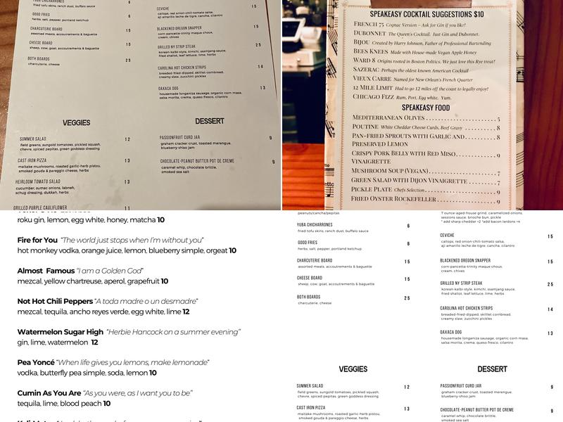The Conservatory Speakeasy Menu