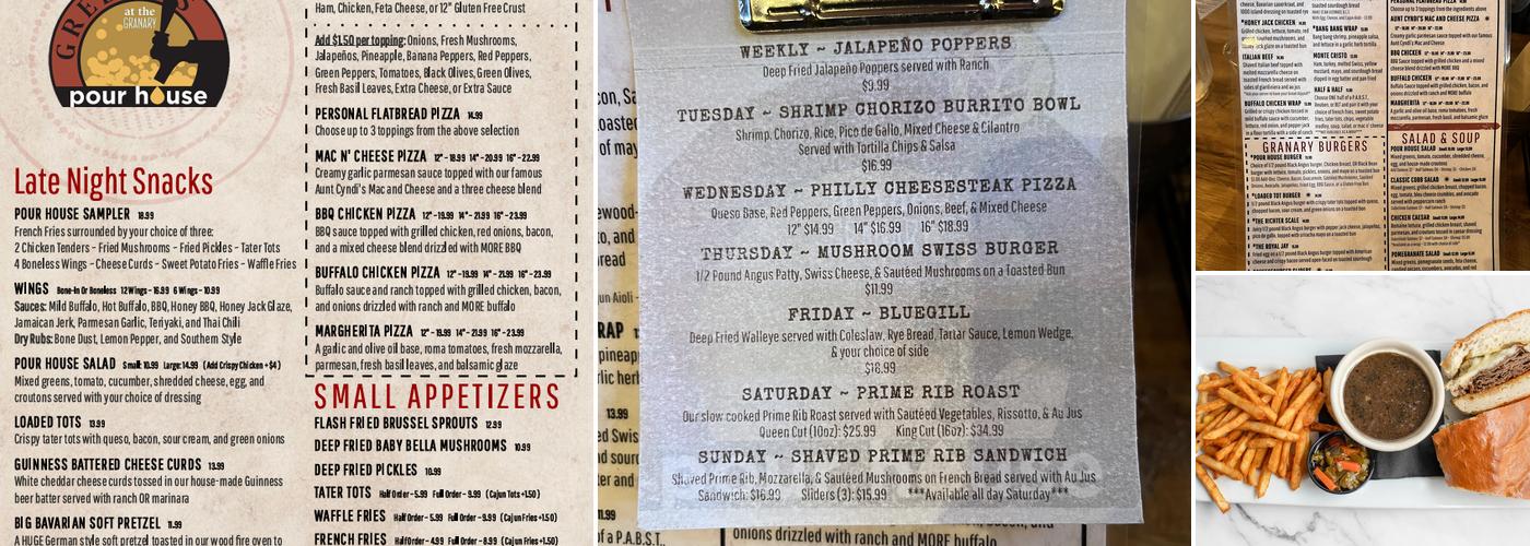 Greene's Pour House at the Granary Menu