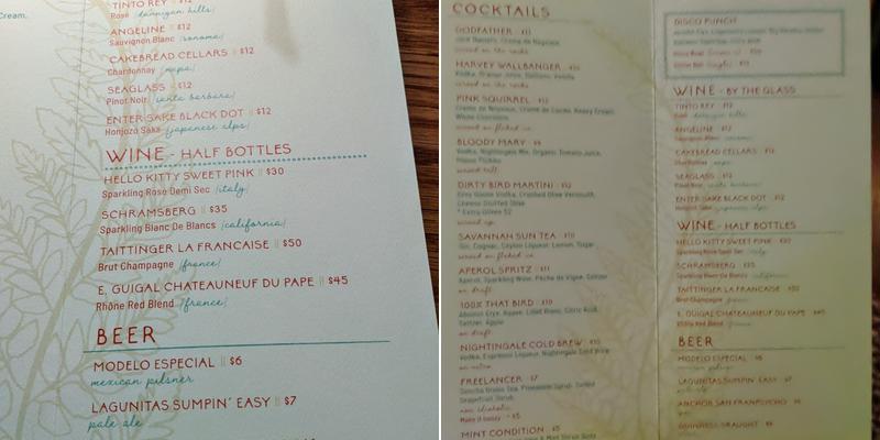 Nightingale Bar Menu