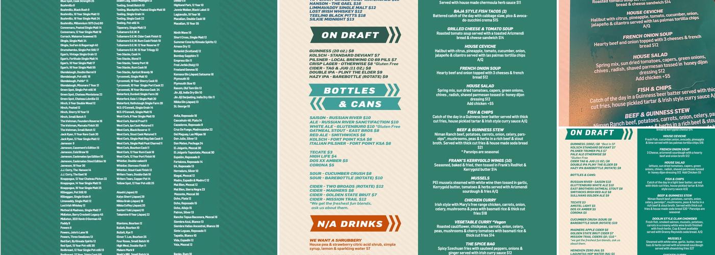 Casements Bar Menu
