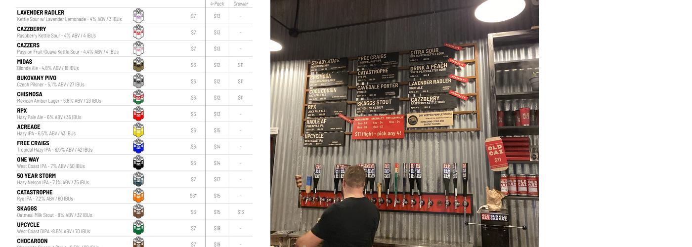 OLD CAZ BEER Menu