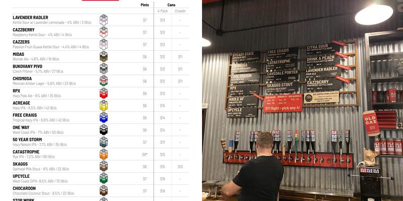 OLD CAZ BEER Menu
