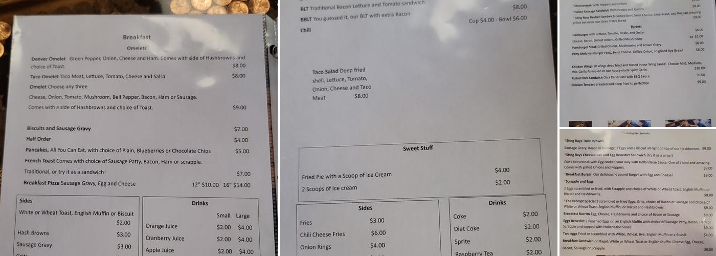 Stingray's Bar And Grill Menu