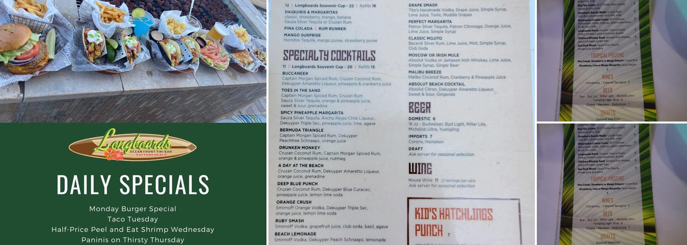 Longboards Daytona Beachfront Menu