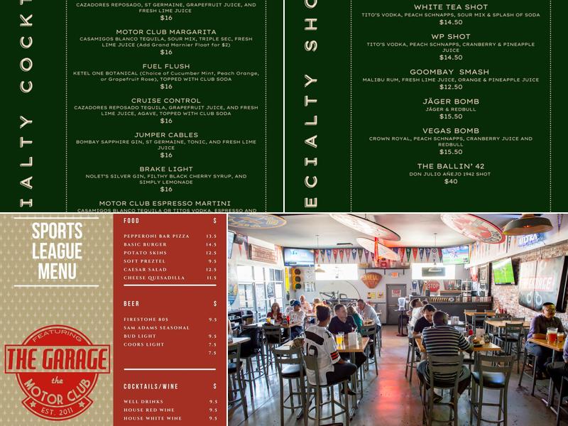 The Garage on Motor Ave Menu