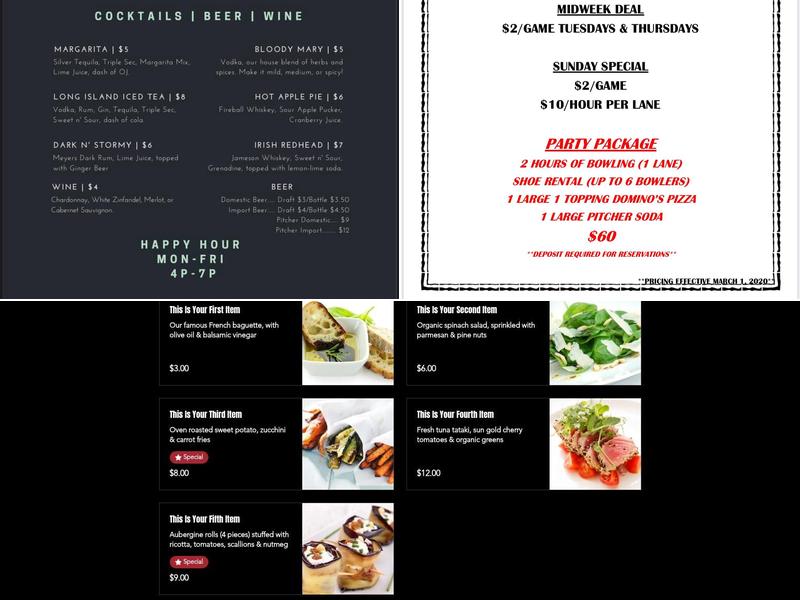 Yucca Bowl Menu