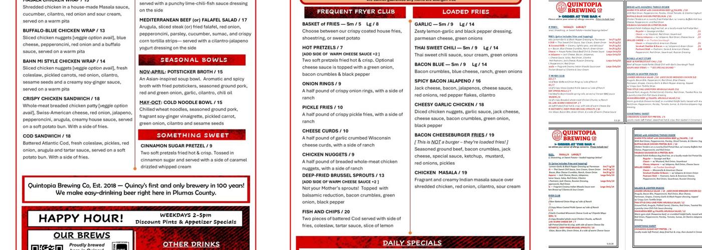 Quintopia Brewing Co Menu