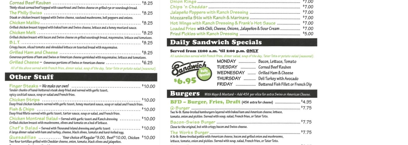 Q's Billiards & Eatery Menu