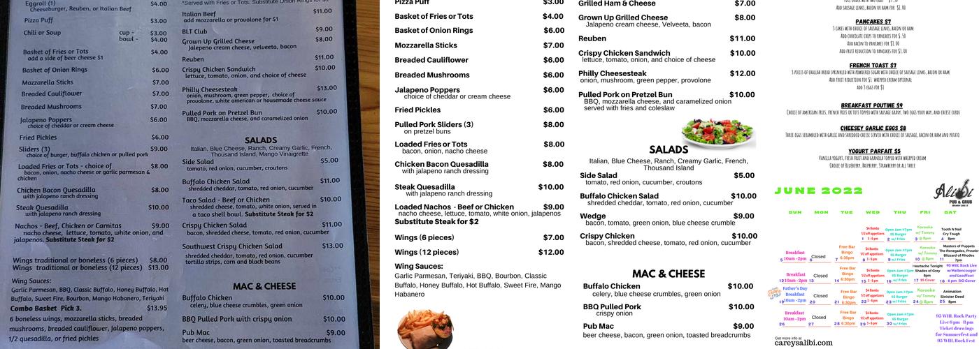 Alibi Pub & Grub Menu