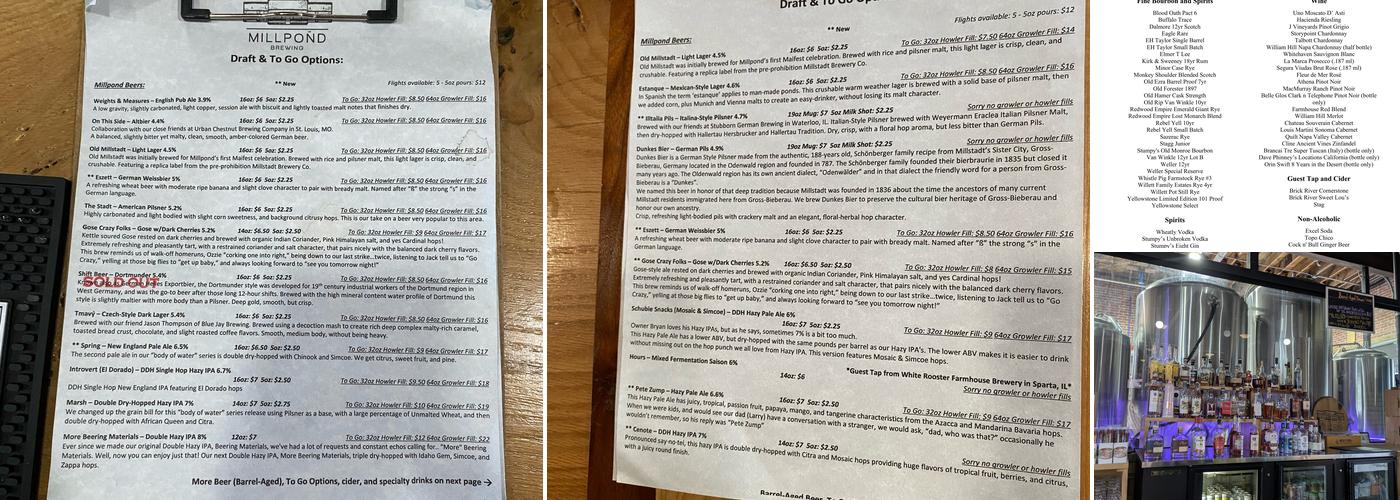 Millpond Brewing Menu