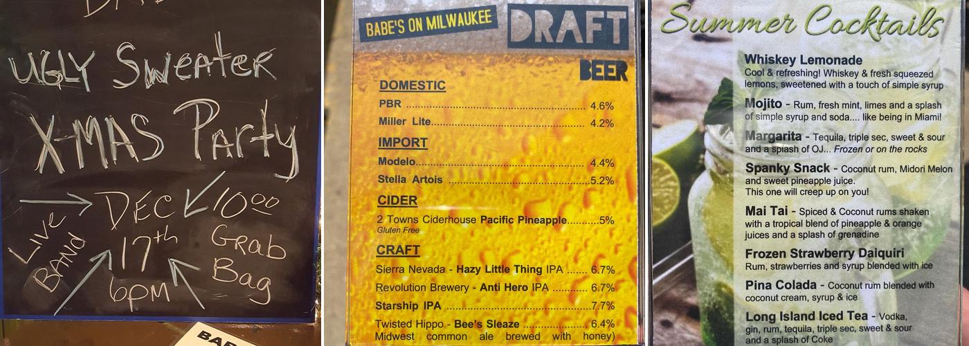 Babe's On Milwaukee Menu