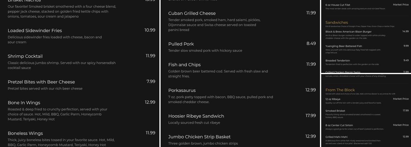 Block & Brew Menu