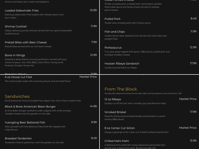 Block & Brew Menu
