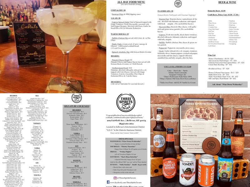 Three Spirits Tavern Menu