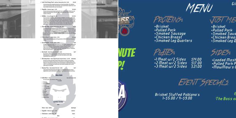 Gilla Brewing Company Menu