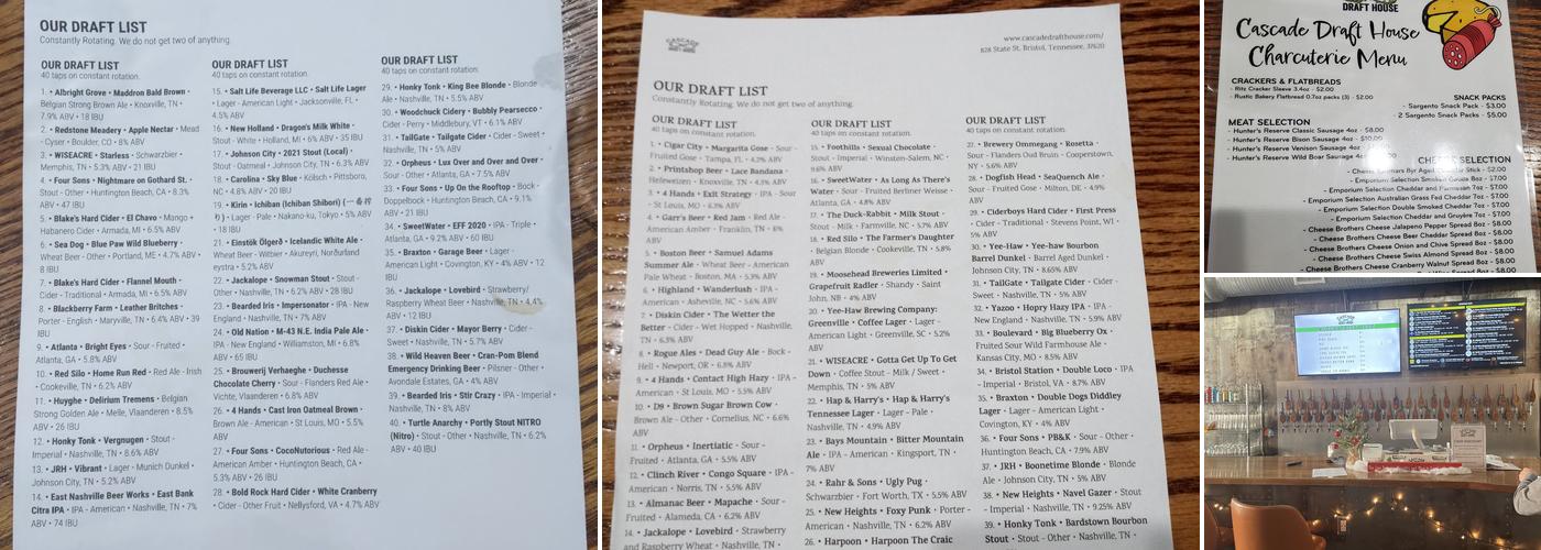 Cascade Draft House Menu