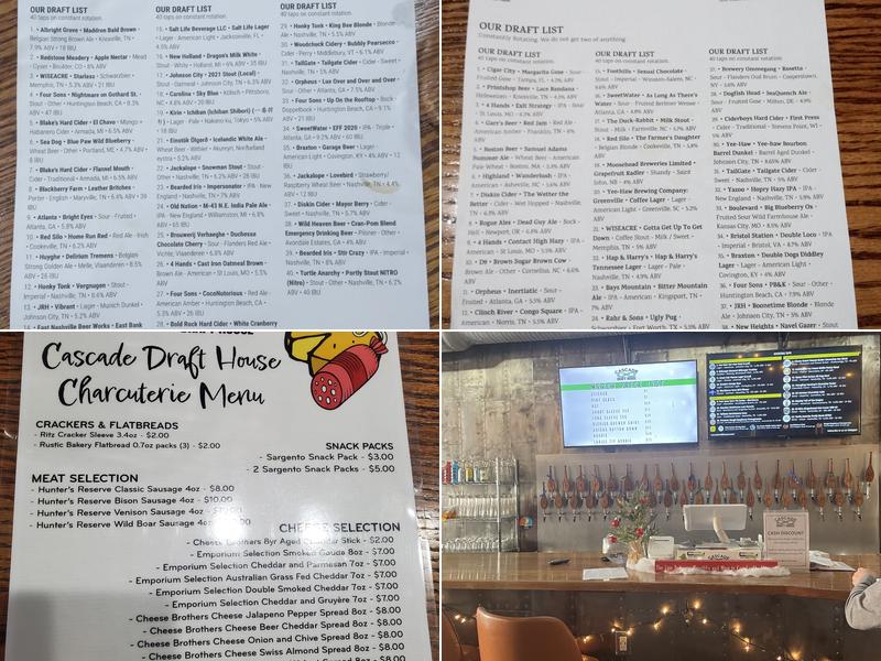 Cascade Draft House Menu