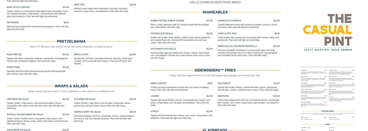 The Casual Pint of Falls Church Menu