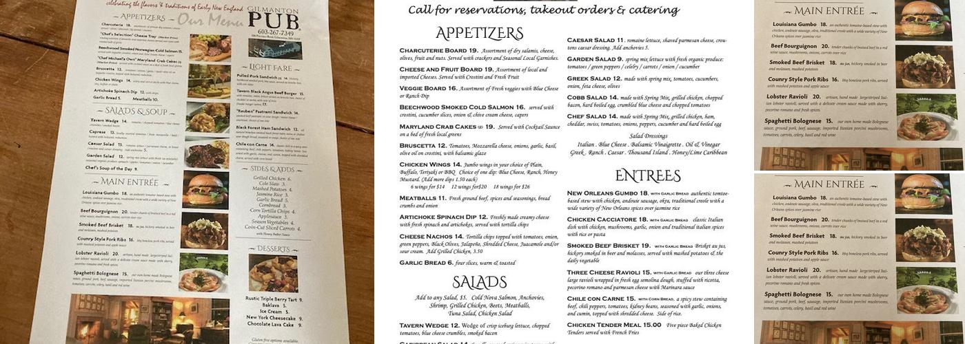 Gilmanton Pub Menu