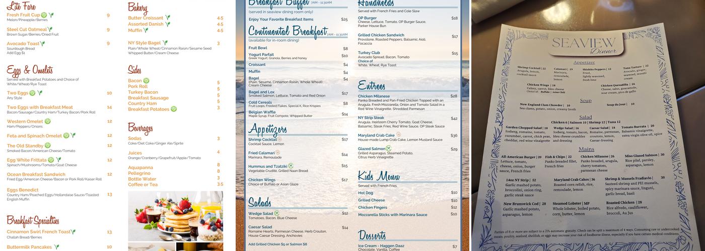 Seaview Restaurant & Lounge Menu