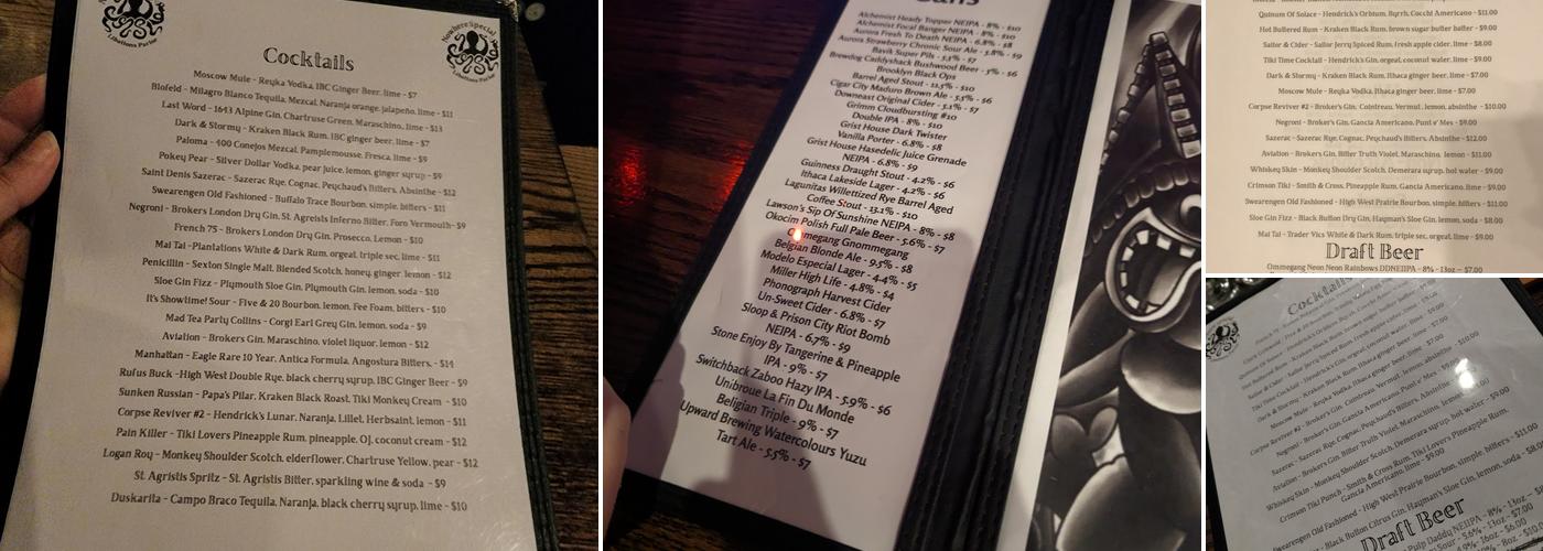 Nowhere Special Libations Parlor Menu