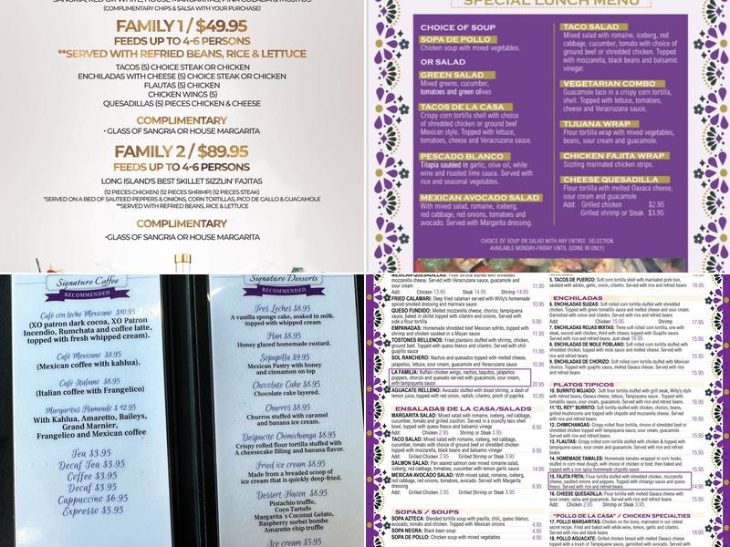 Margaritas Cafe Menu