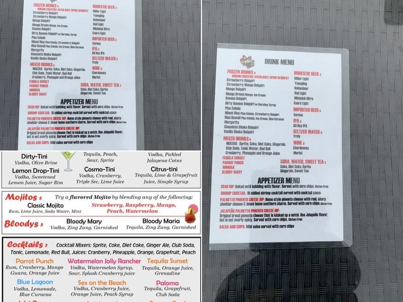 Pie Eyed Parrot Happy Hour Cruise Menu