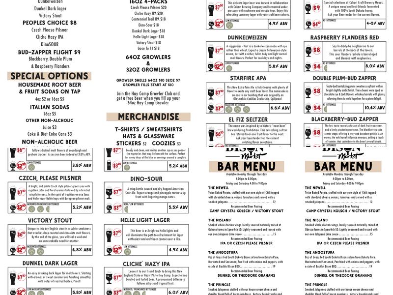 Hay Camp Brewing Company Menu